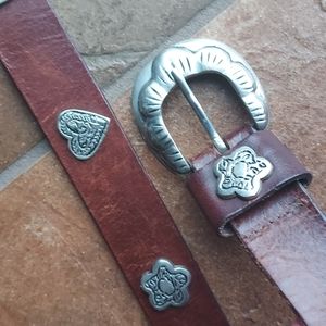 Brown Leather belt w/silvertone embellishments
